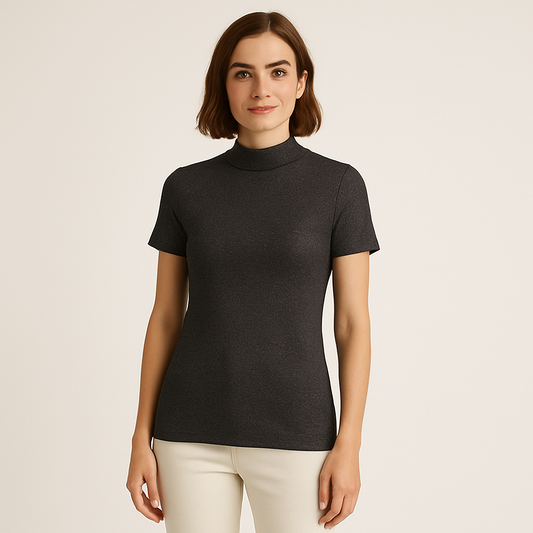 Tee-shirt gris métallisé à col rond