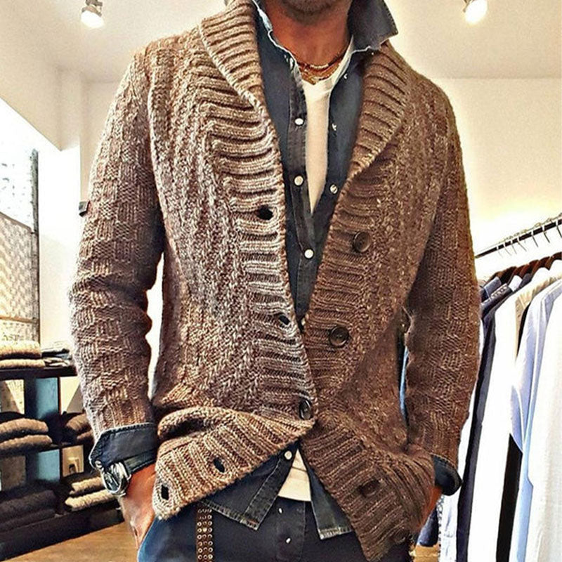 Cardigan Homme en Maille | Style Vintage à Col Revers | Coupe Confortable