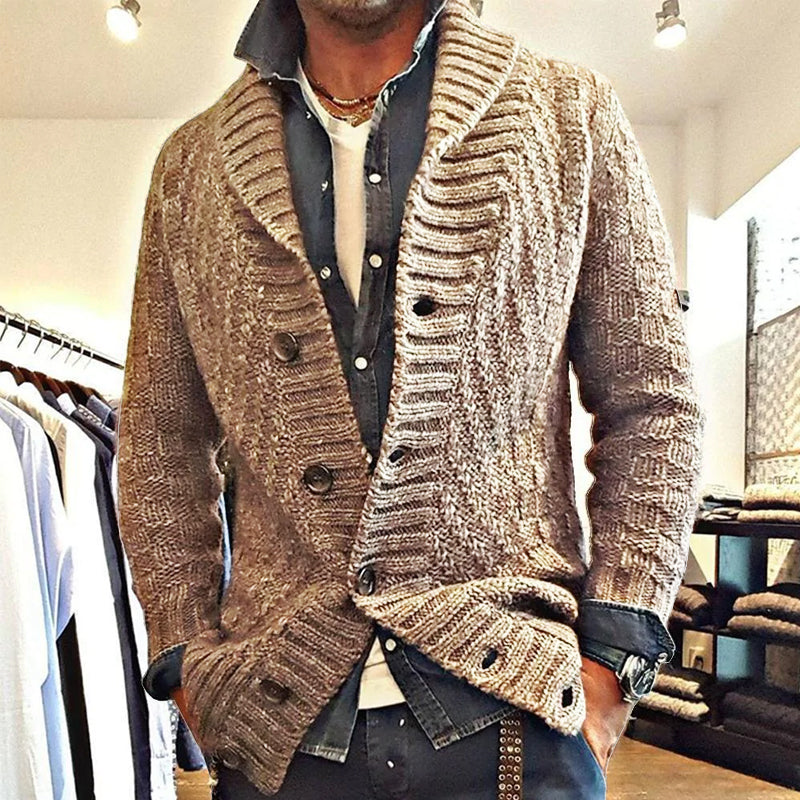 Cardigan Homme en Maille | Style Vintage à Col Revers | Coupe Confortable