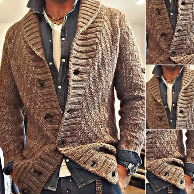 Cardigan Homme en Maille | Style Vintage à Col Revers | Coupe Confortable