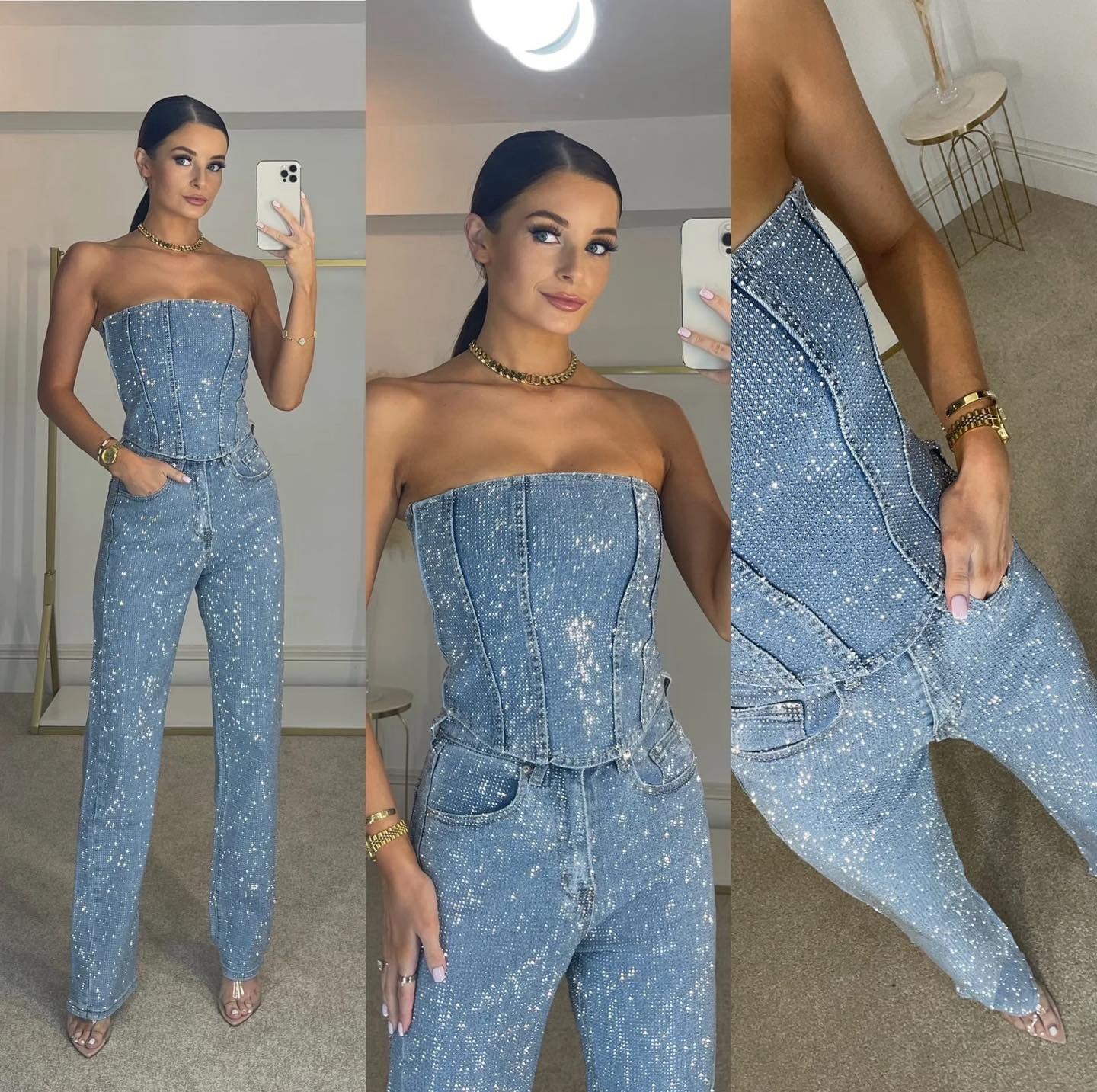 Jumpsuit Femme Sans Bretelles avec Effet Pailleté | Chic et Glamour pour Soirées