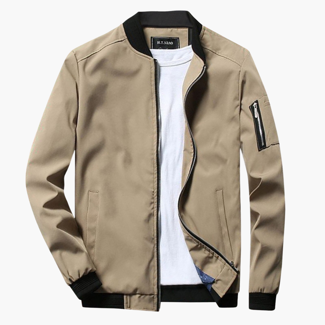 Calvian | Veste Bomber Homme Zippée Uni avec Finitions Noires Contrastées