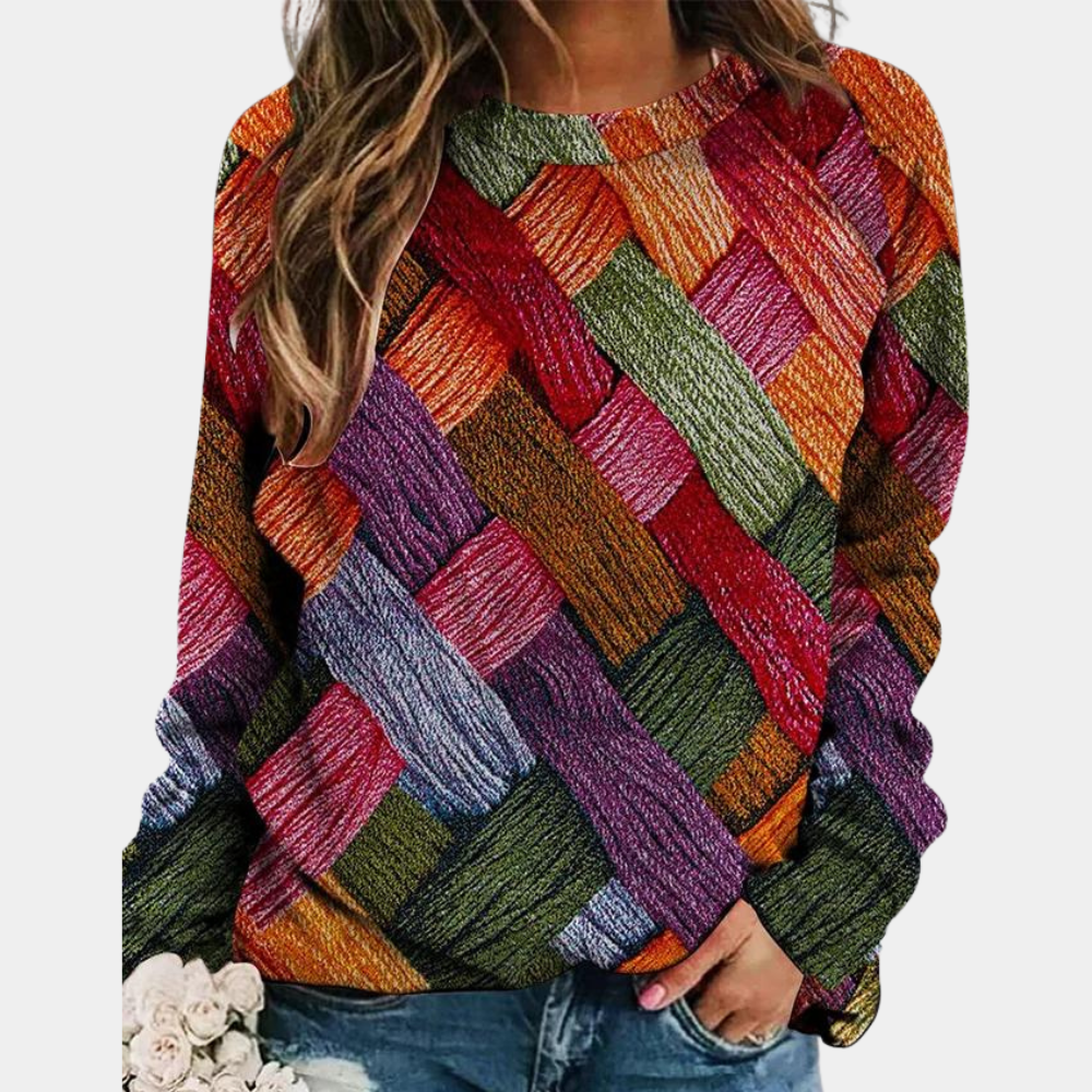 Lorraine | Pull Femme Imprimé Coloré Col Rond en Tissu Doux