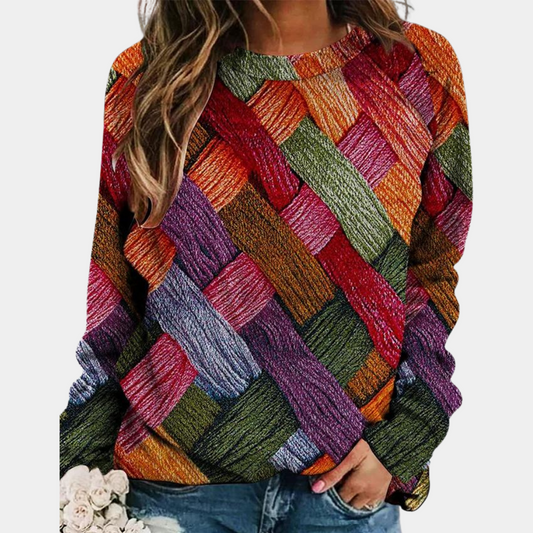 Lorraine | Pull Femme Imprimé Coloré Col Rond en Tissu Doux