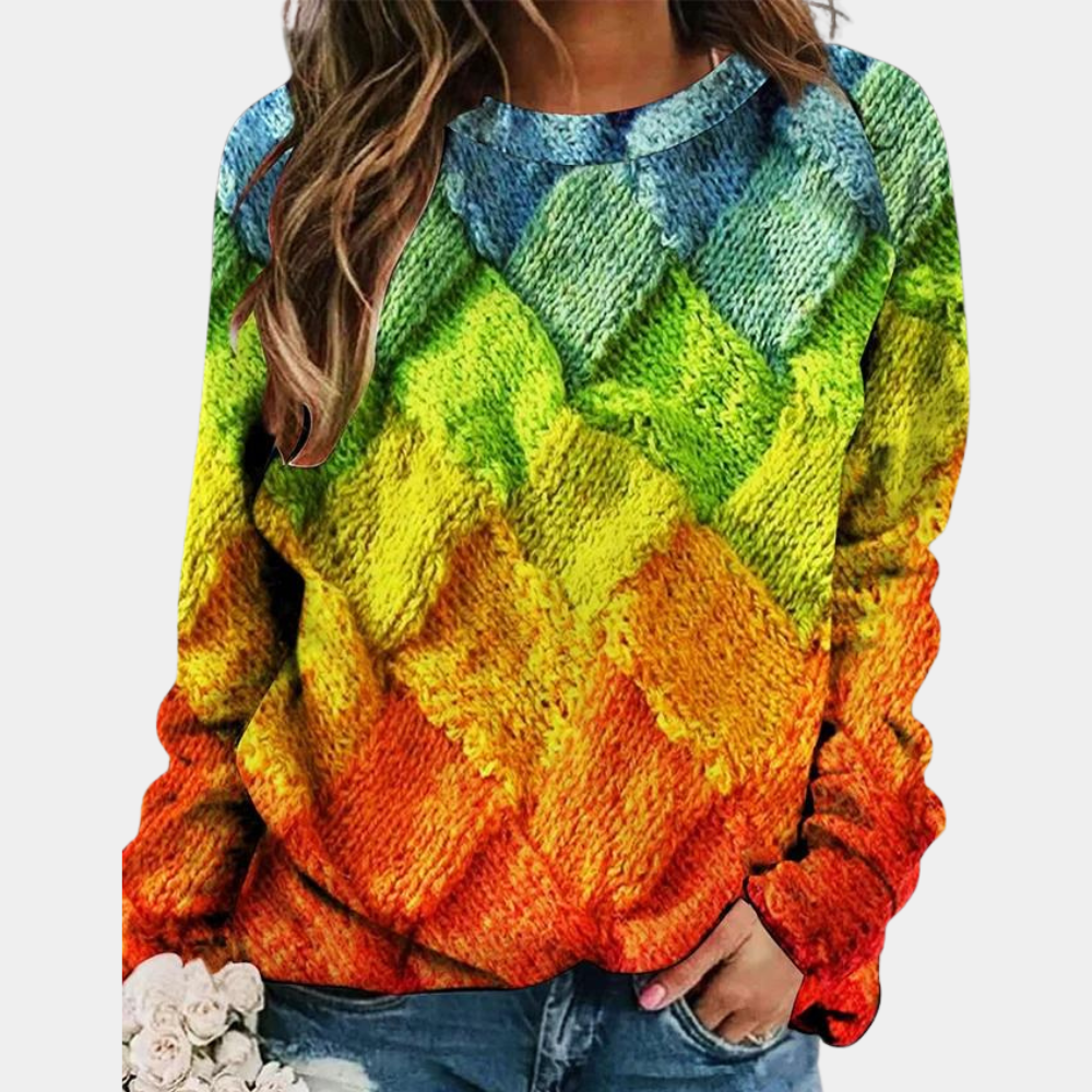 Lorraine | Pull Femme Imprimé Coloré Col Rond en Tissu Doux