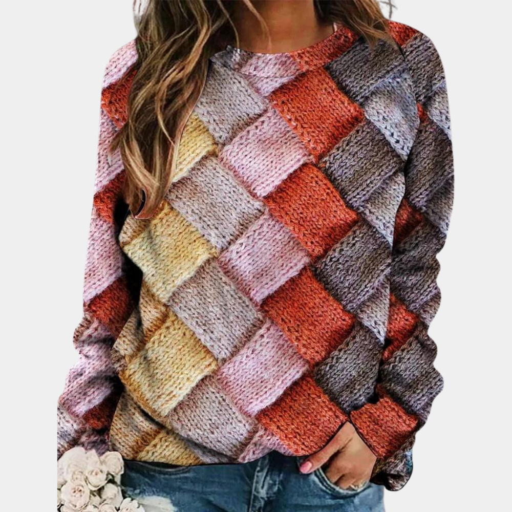 Lorraine | Pull Femme Imprimé Coloré Col Rond en Tissu Doux