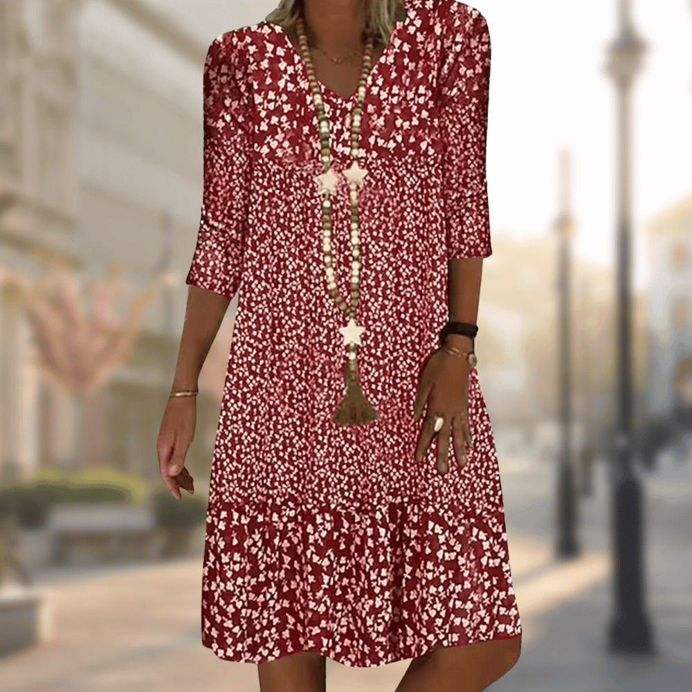 Robe midi fluide à encolure en V – Légère, élégante & polyvalente