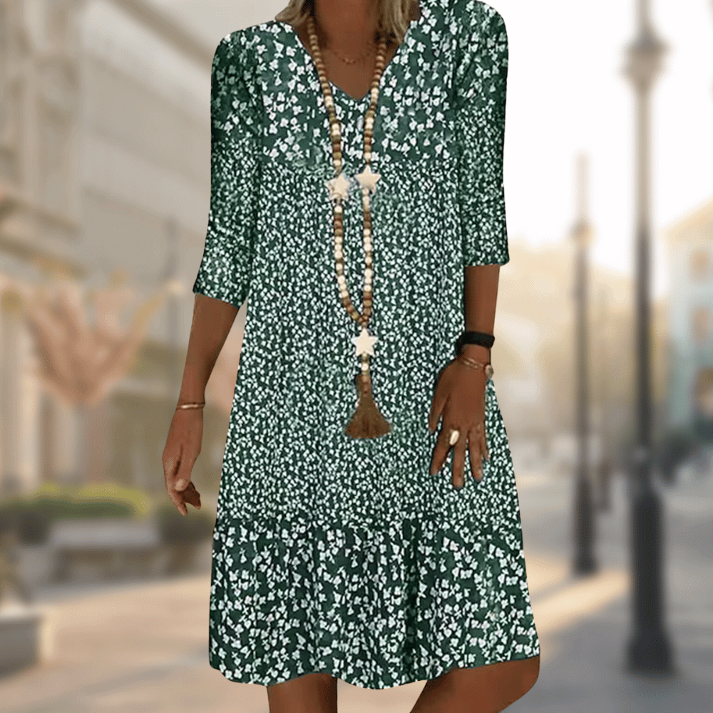 Robe midi fluide à encolure en V – Légère, élégante & polyvalente