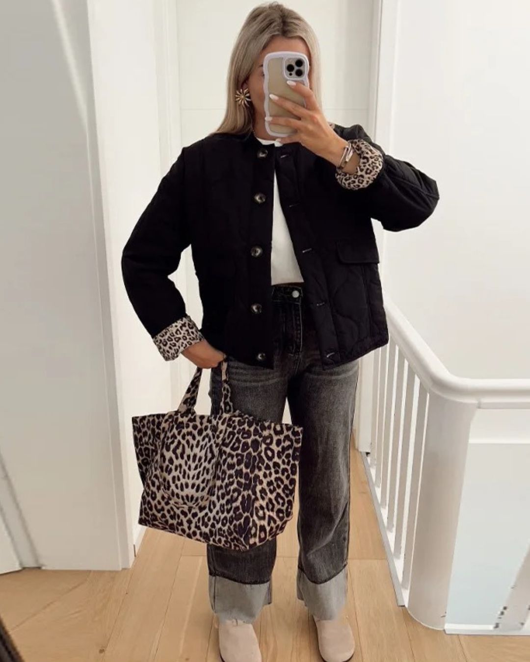 Ségolène | Veste Courte Femme Matelassée Léopard Boutonnée