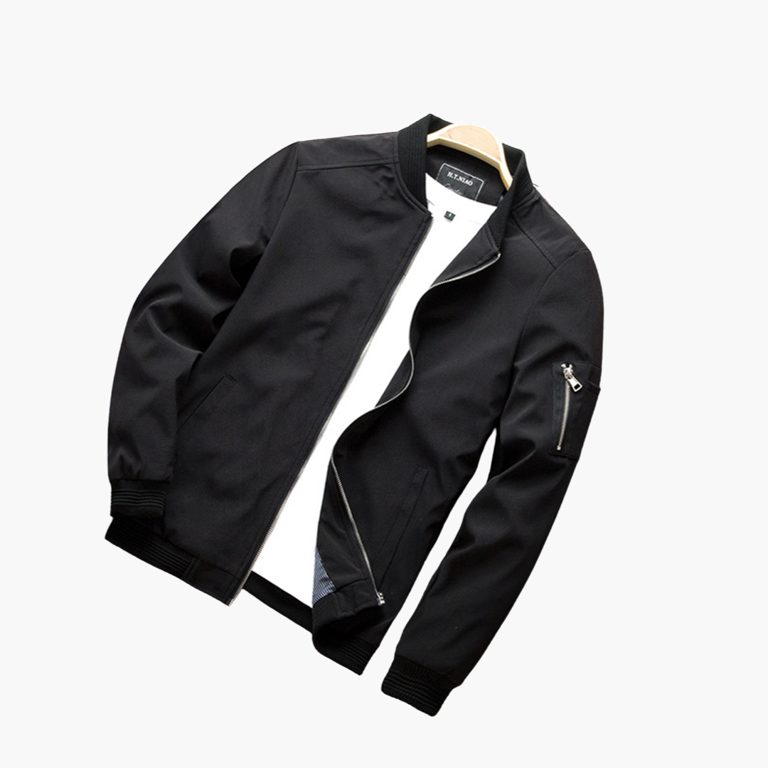 Calvian | Veste Bomber Homme Zippée Uni avec Finitions Noires Contrastées