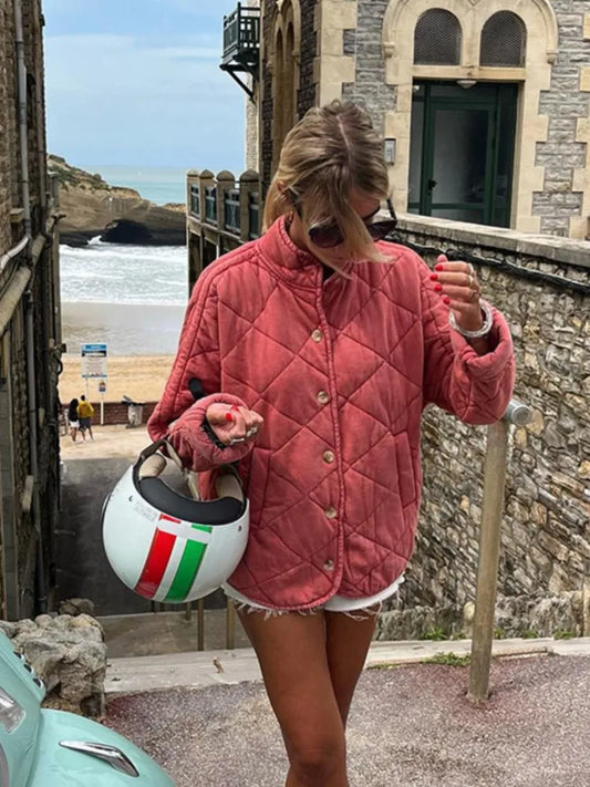 Ivette | Veste Femme Matelassée Légère Boutonnée Couleur Unie Style Casual