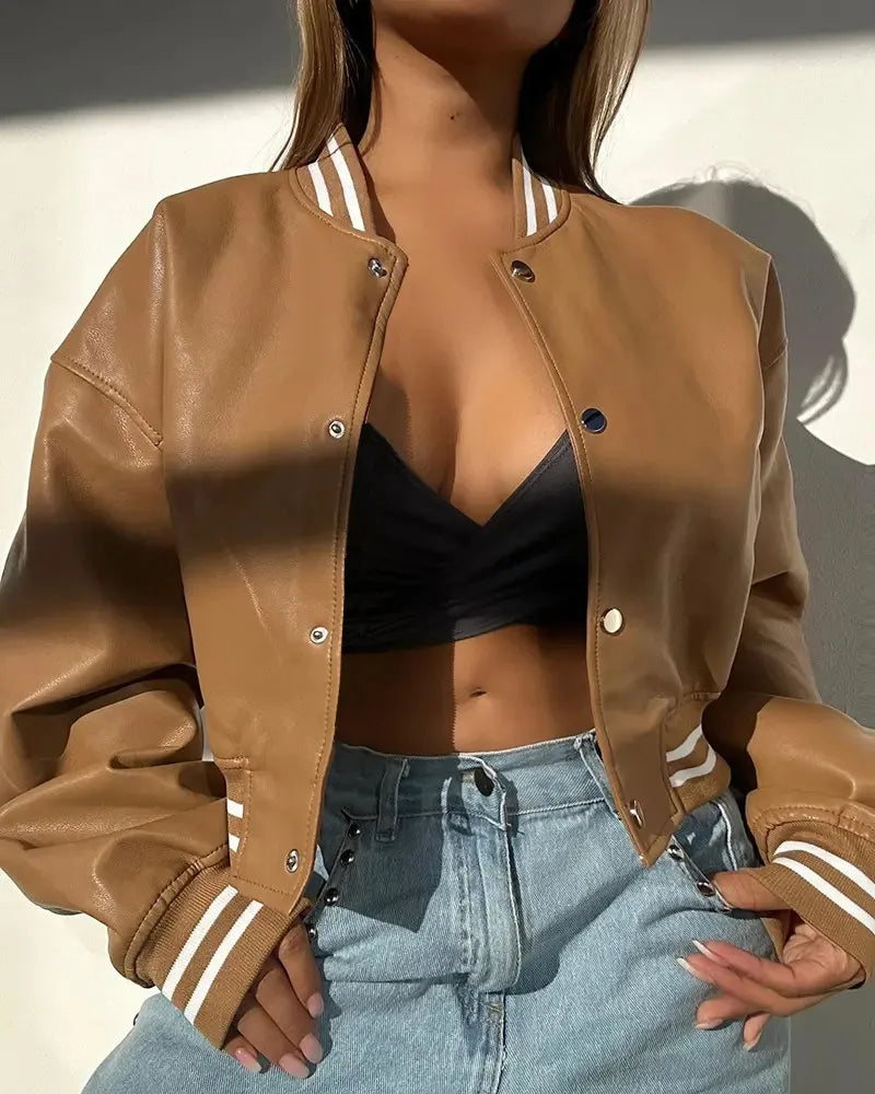 Florine | Veste Bomber Courte Femme en Coton avec Boutons-Pressions
