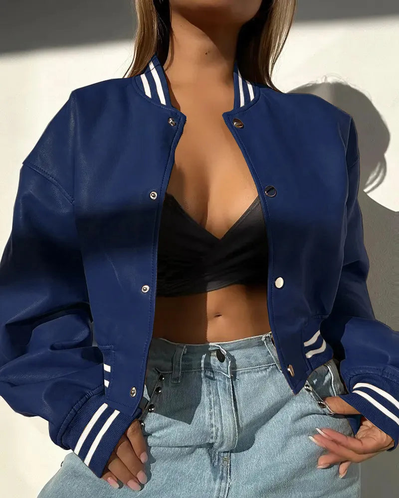 Florine | Veste Bomber Courte Femme en Coton avec Boutons-Pressions