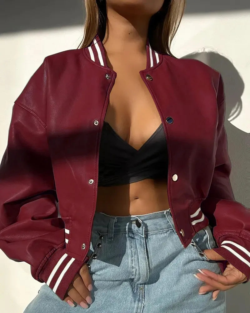 Florine | Veste Bomber Courte Femme en Coton avec Boutons-Pressions