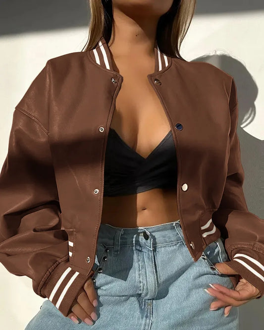 Florine | Veste Bomber Courte Femme en Coton avec Boutons-Pressions