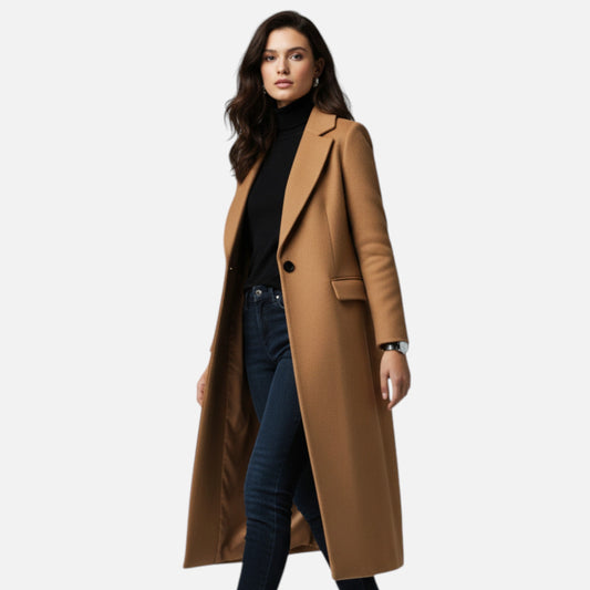 Winter Overcoat Femme | Manteau Long Élégant à Col à Revers | Chaleur & Sophistication d’Hiver