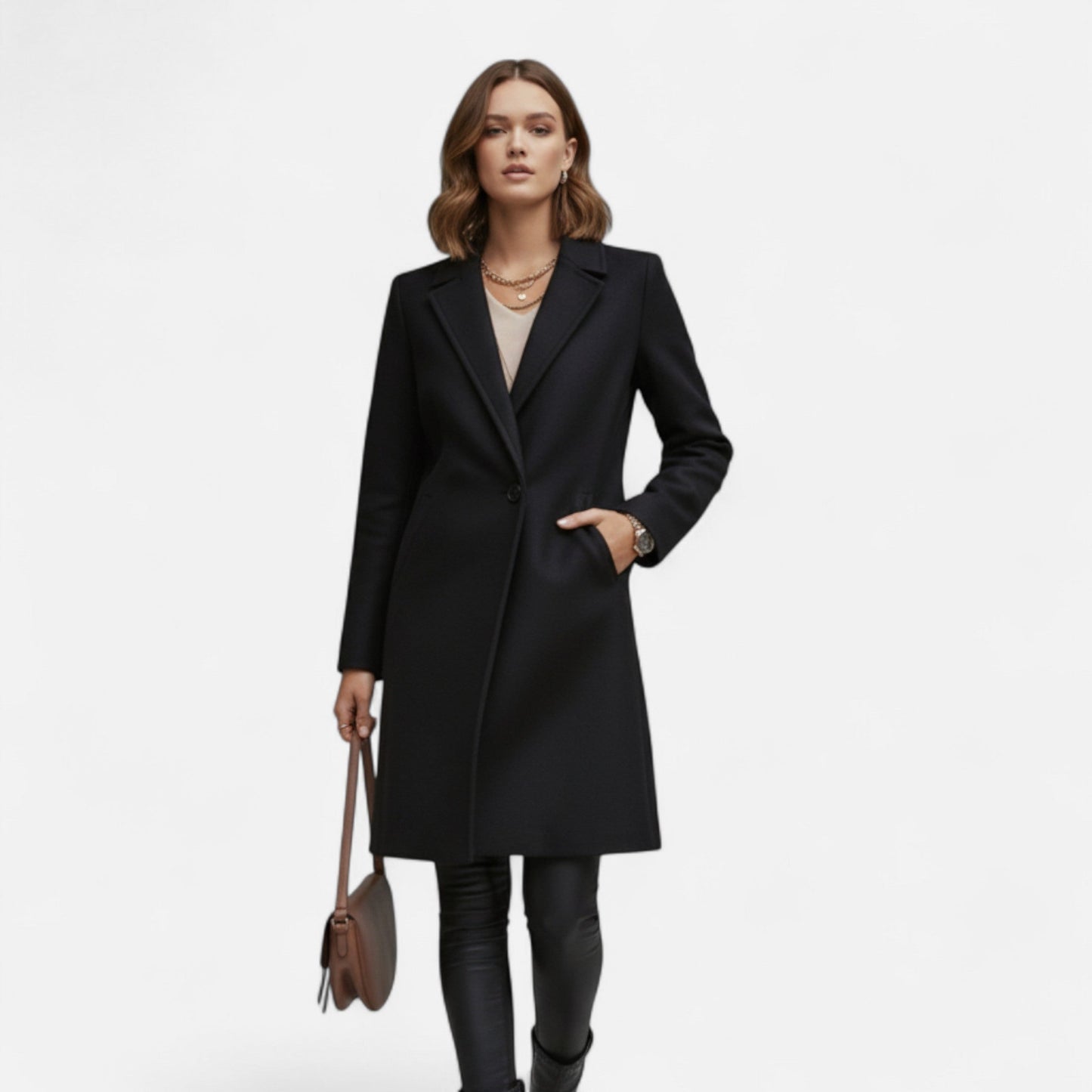 Winter Overcoat Femme | Manteau Long Élégant à Col à Revers | Chaleur & Sophistication d’Hiver