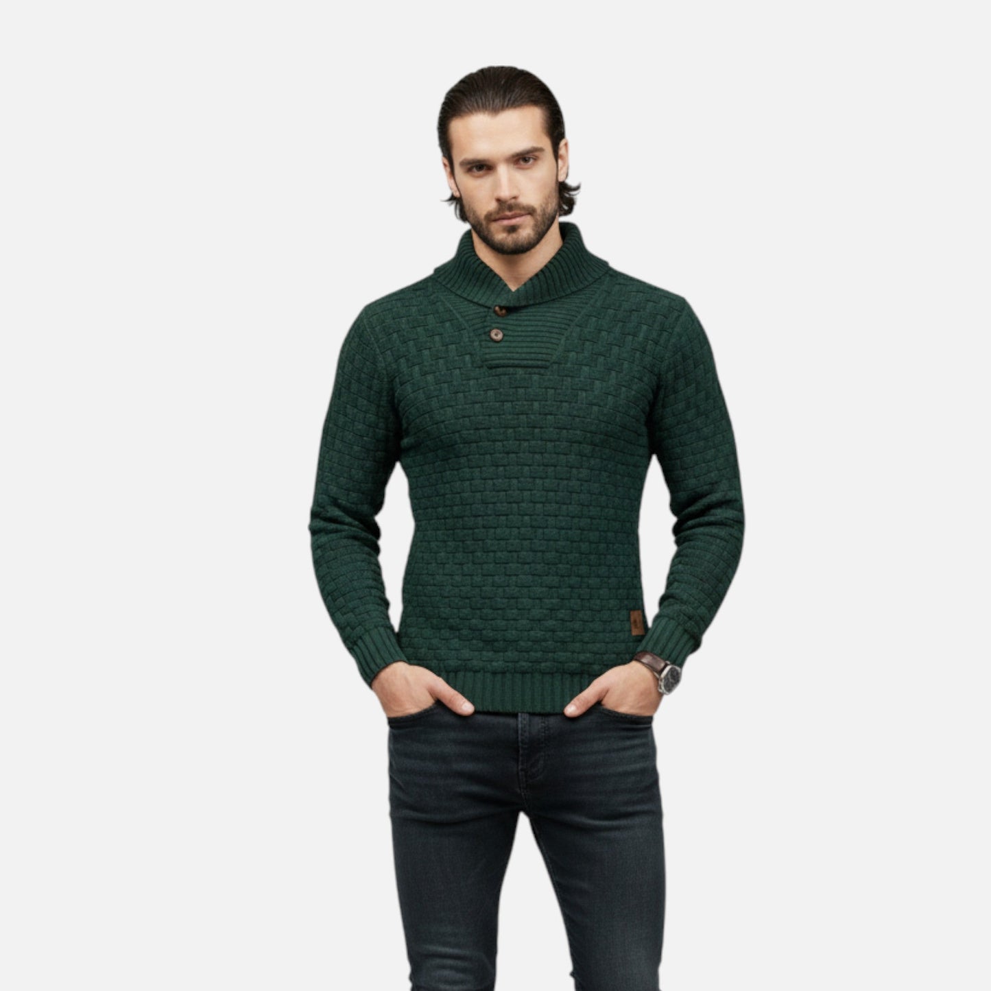 Classic High-Stretch Winter Sweater Homme | Pull Hiver à Maille Texturée | Confort Extensible & Élégance Moderne