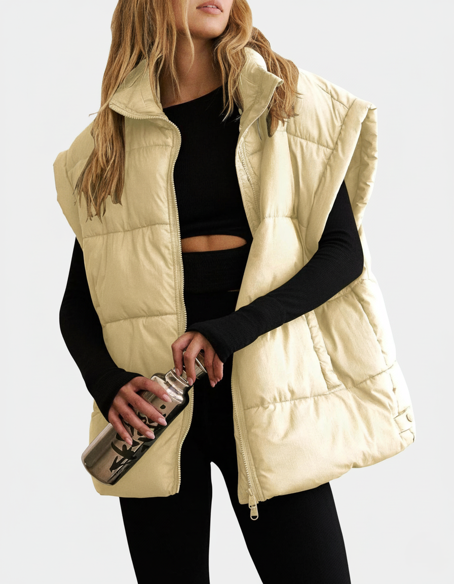 Veste matelassée sans manches pour femme avec col montant — légère, chaude & stylée