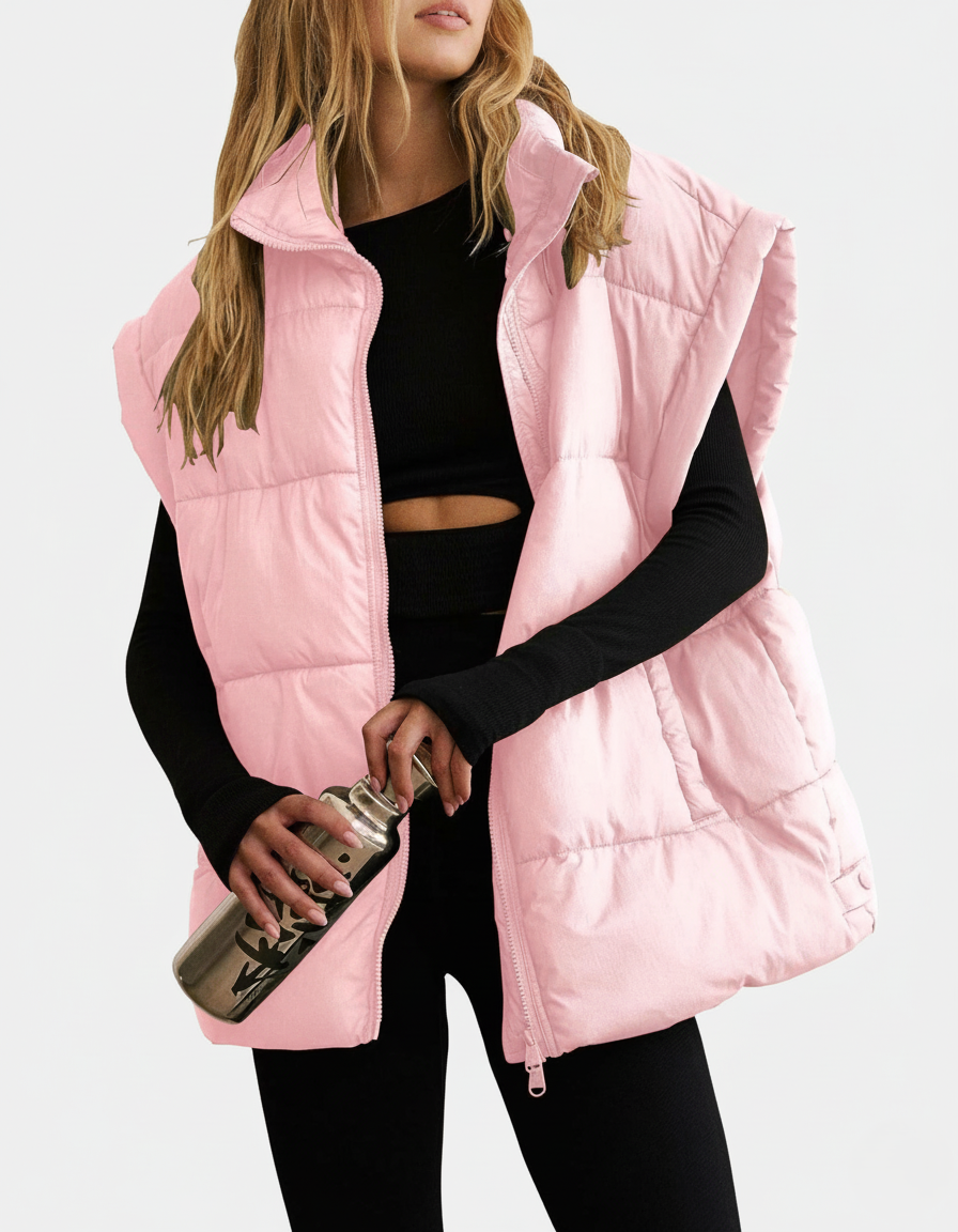 Veste matelassée sans manches pour femme avec col montant — légère, chaude & stylée