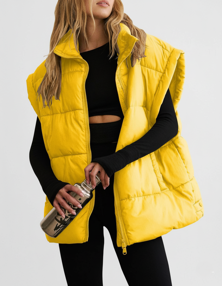 Veste matelassée sans manches pour femme avec col montant — légère, chaude & stylée