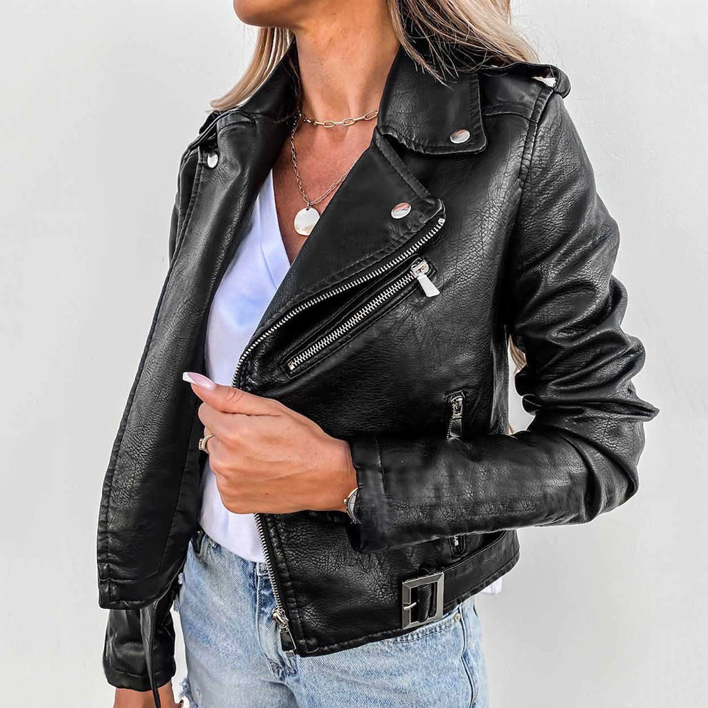 Thérèse | Veste Femme Style Cuir Élégante avec Col à Revers et Fermeture Zippée