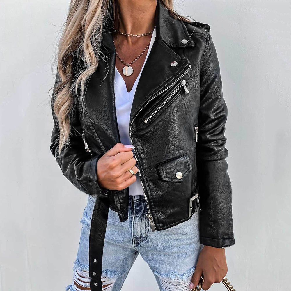 Thérèse | Veste Femme Style Cuir Élégante avec Col à Revers et Fermeture Zippée