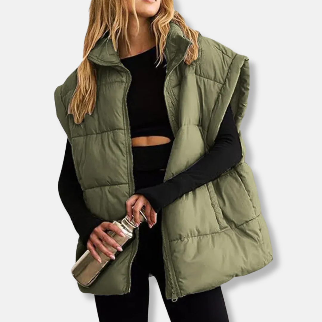 Veste matelassée sans manches pour femme avec col montant — légère, chaude & stylée