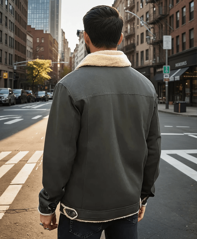 Veste Homme | Col Revers & Zip | Molleton Sherpa Doublée – Coupe Mi-Saison