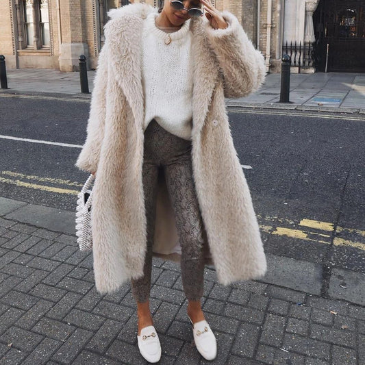 Simone | Manteau Teddy Long Beige Femme Chaud et Doux