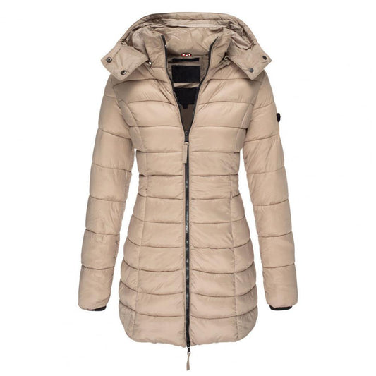 Sophie | Manteau d’Hiver Femme Long Rempli avec Capuche Chaude et Fermeture Zippée