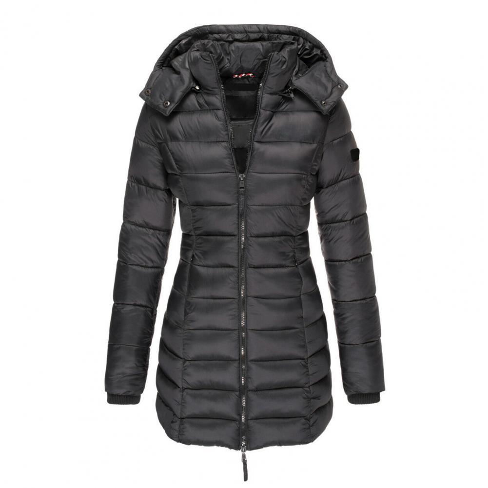 Sophie | Manteau d’Hiver Femme Long Rempli avec Capuche Chaude et Fermeture Zippée