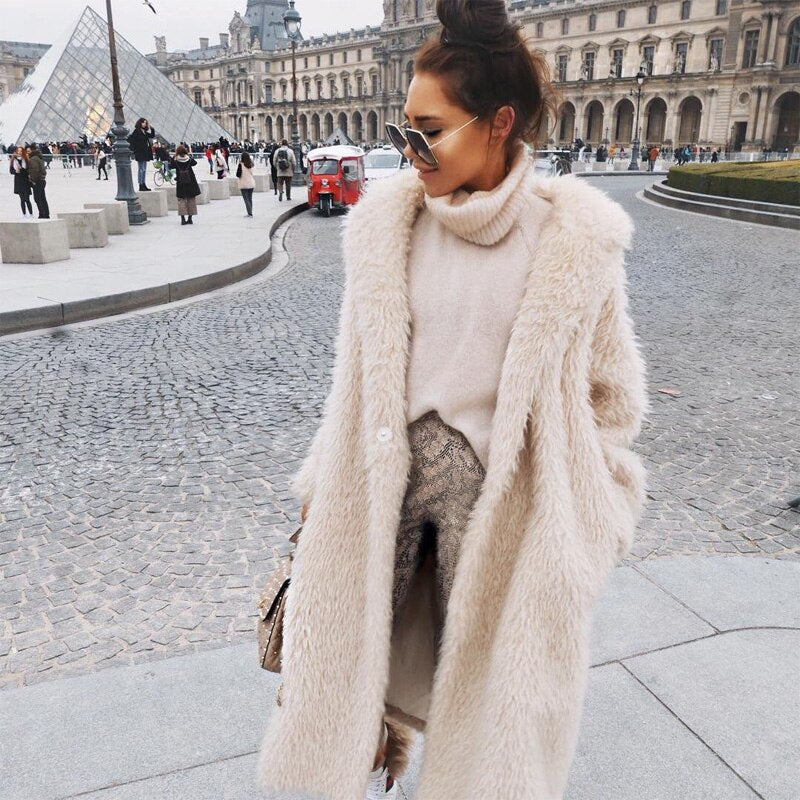 Simone | Manteau Teddy Long Beige Femme Chaud et Doux