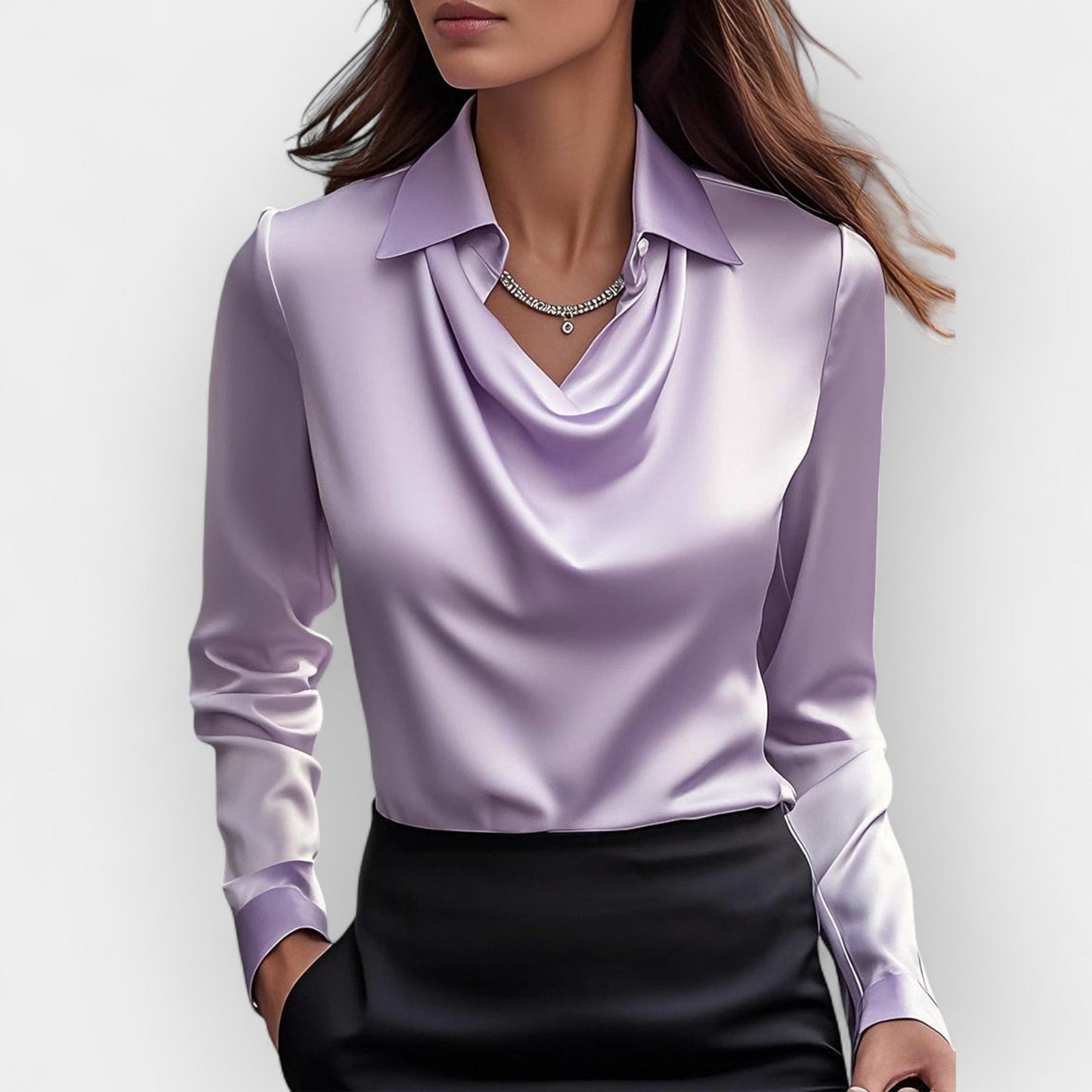 Naïselle | Blouse Femme Satinée Col Cascade à Manches Longues Élégante