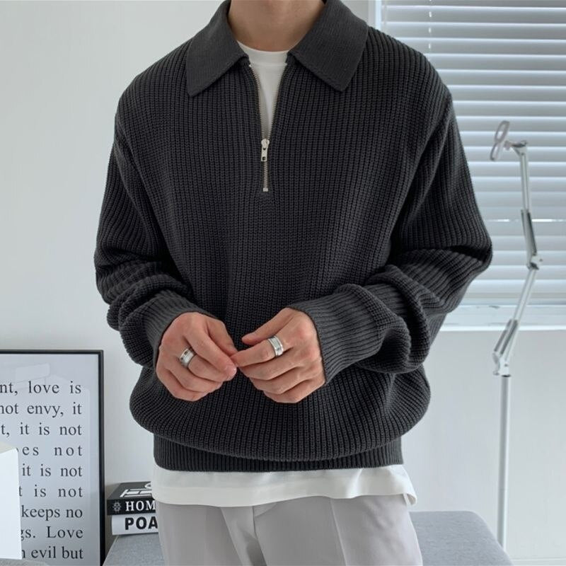 Half-Zip Sweater Homme | Pull Col Revers Zippé | Maille Chaude & Élégante