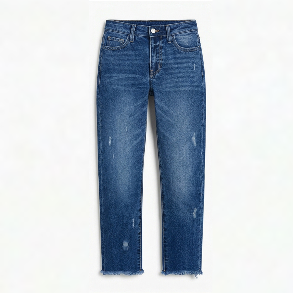 Jean femme | Jean droit et confortable à ourlet effiloché pour un style décontracté