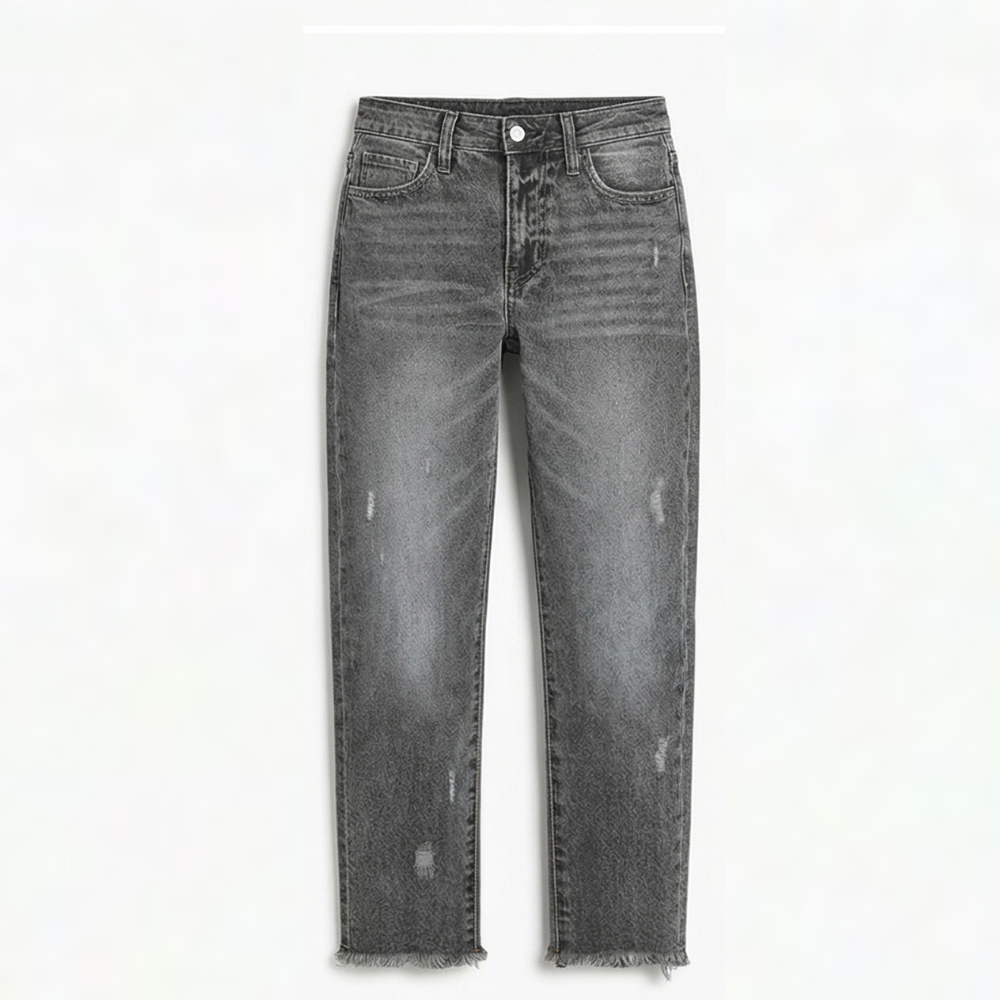 Jean femme | Jean droit et confortable à ourlet effiloché pour un style décontracté