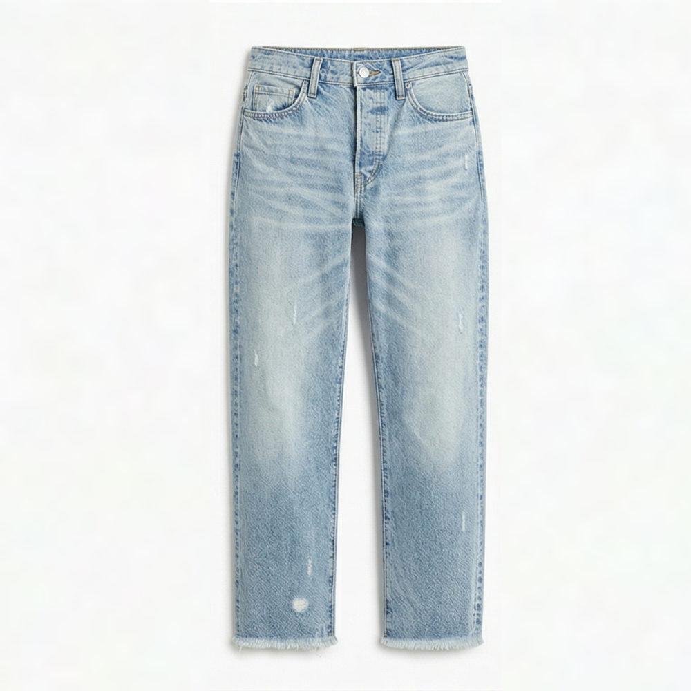 Jean femme | Jean droit et confortable à ourlet effiloché pour un style décontracté