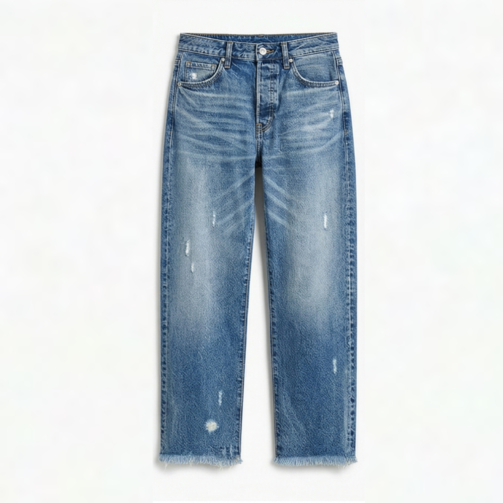 Jean femme | Jean droit et confortable à ourlet effiloché pour un style décontracté