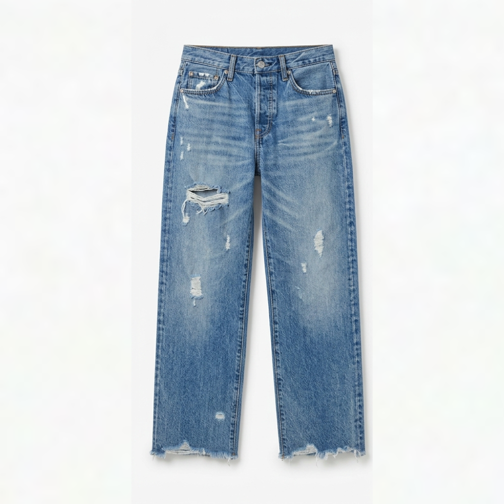 Jean femme | Jean droit et confortable à ourlet effiloché pour un style décontracté