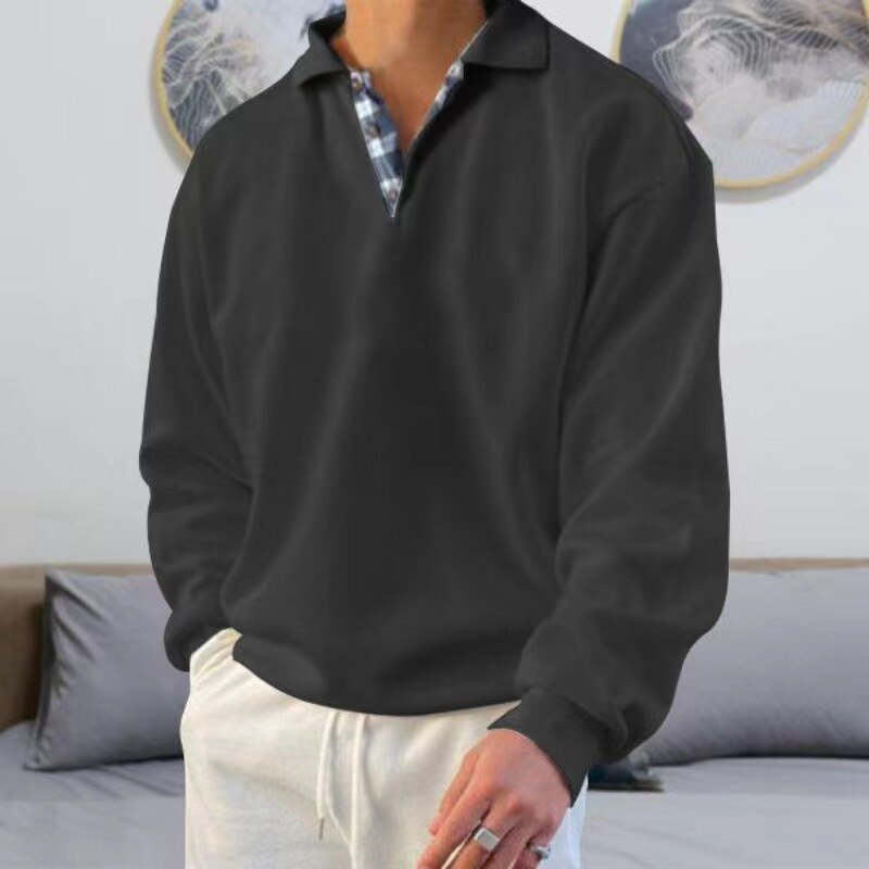 Bertrand | Sweatshirt Homme Uni à Col Revers Boutonné Coupe Ample Décontractée