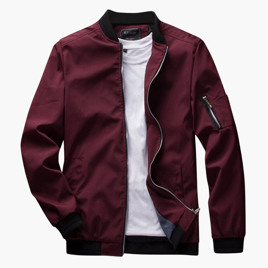 Calvian | Veste Bomber Homme Zippée Uni avec Finitions Noires Contrastées