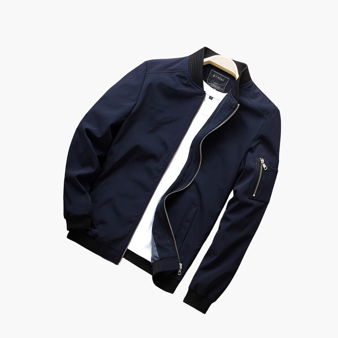 Calvian | Veste Bomber Homme Zippée Uni avec Finitions Noires Contrastées