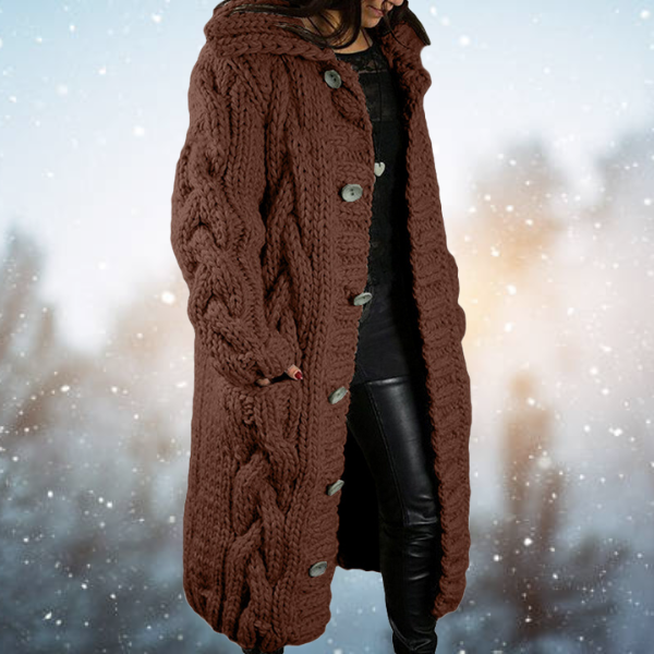 Célestine | Long Gilet Élégant pour Femme en Maille Épaisse avec Boutons