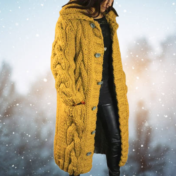 Célestine | Long Gilet Élégant pour Femme en Maille Épaisse avec Boutons