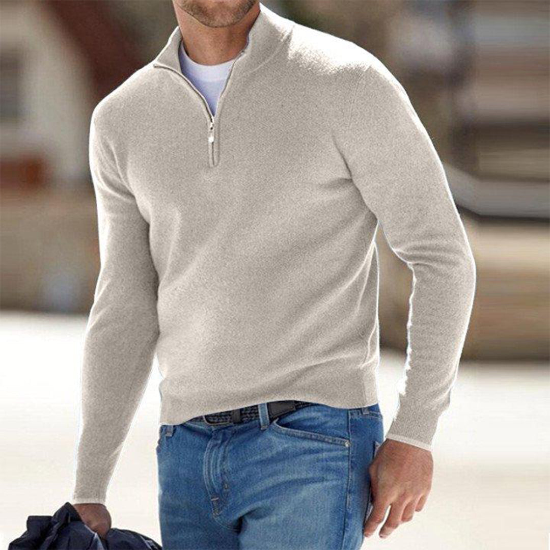 Nathan | Pull Homme Slim Col Montant à Fermeture Éclair Uni