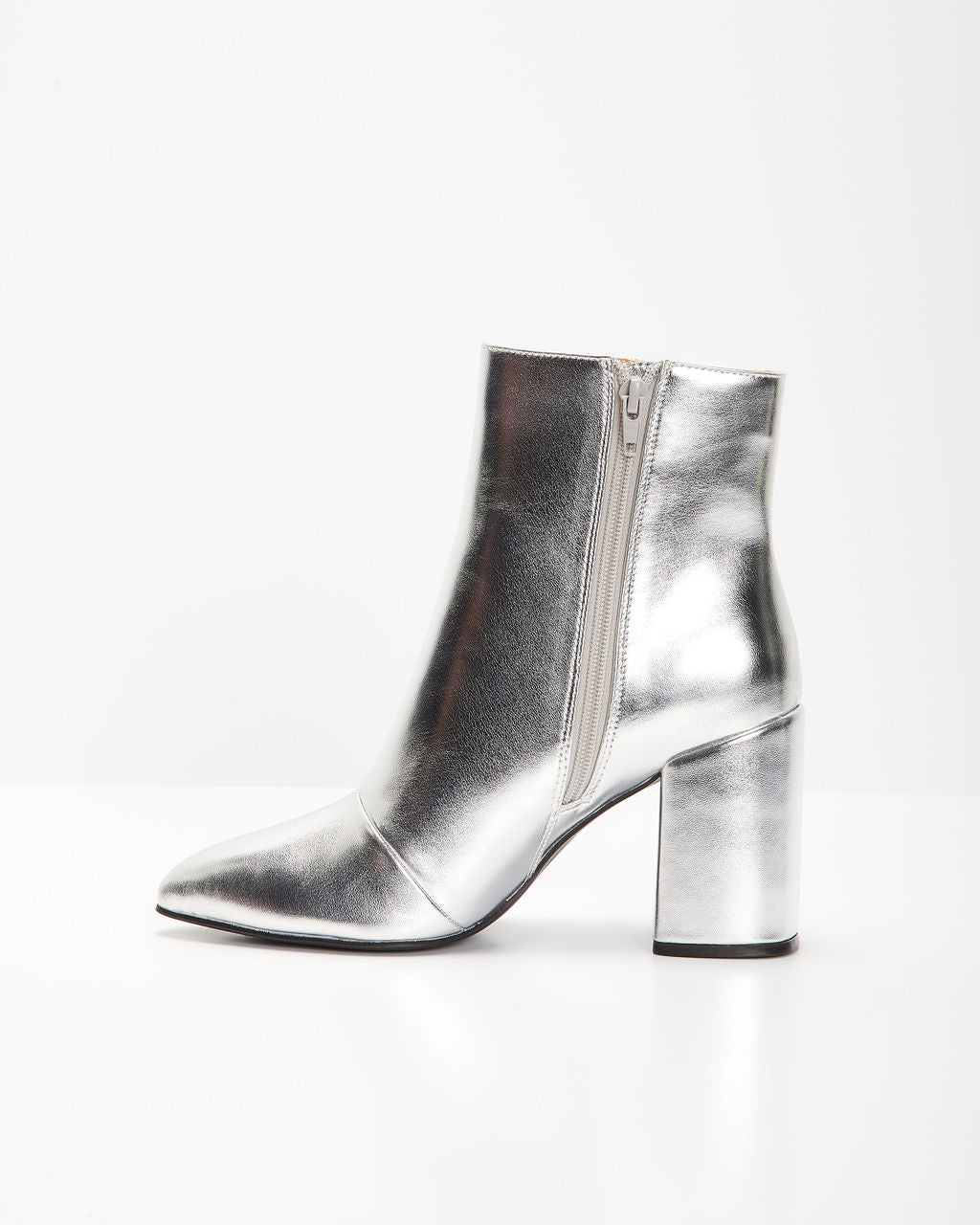 Amélie | Bottines Femme Argentées Brillantes à Talon Bloc avec Fermeture Éclair