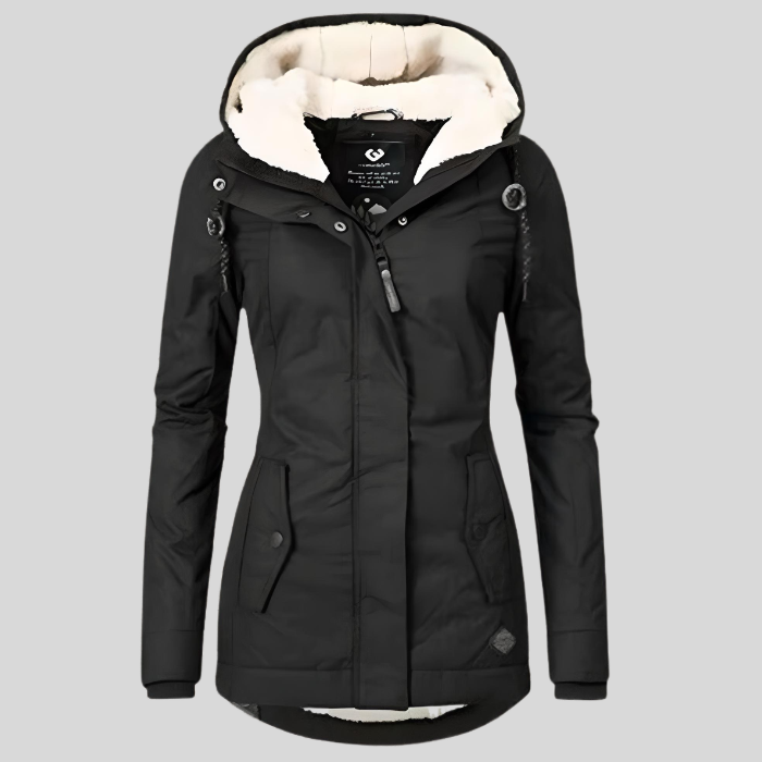 Andeline | Manteau Femme Long d’Hiver Imperméable avec Capuche à Cordon et Doublure Polaire