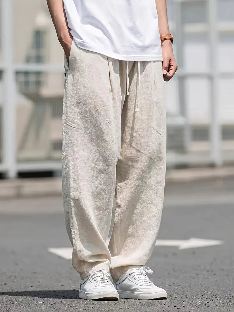 Pantalon en lin à coupe décontractée avec cordon de serrage – Léger, confortable & polyvalent