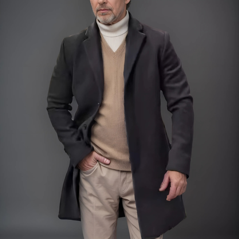 Brian | Trench Coat Homme Classique en Laine, Coupe Regular Fit, Mi-Long, Simple Boutonnage avec Poches Latérales